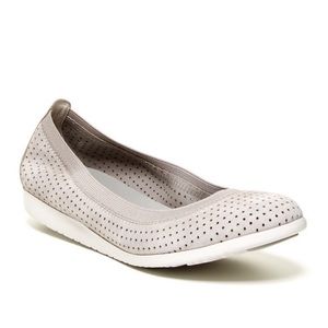 Cole Haan Low Wedge Suede Perforated Gray and White